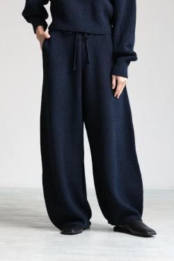 unfil(ե) woolen cotton & ex.fine lambs wool ribbed-knit wide pants  black navy