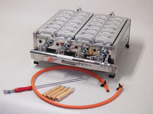 たい焼き器　業務用 半自動たい焼機(ミニ6匹)ガス台付 3連　　 - 3