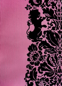 Rumi Rock木綿きもの 「ライオン更紗」薄ピンク白縞