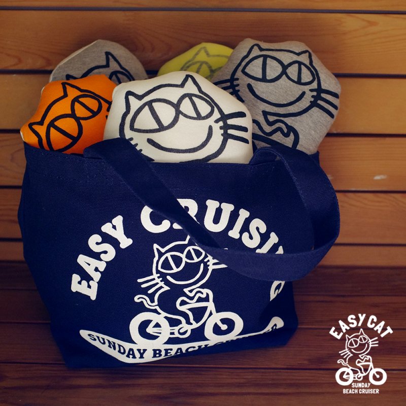 自転車に乗ったネコEASY CAT ミニトートバッグ-鎌倉の小さなＴシャツとバッグの ブランド ”SUNDAY BEACH  CRUISER”サンデービーチクルーザーオフィシャルサイト