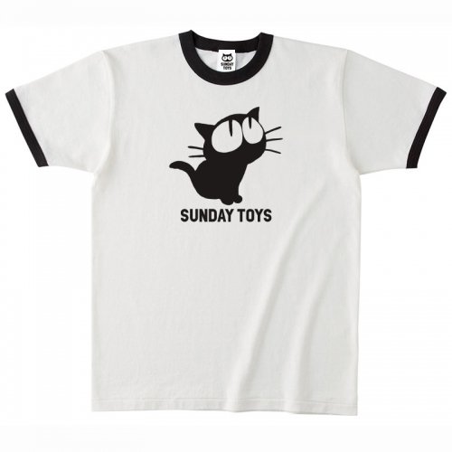 SUNDAY TOYS 見上げる黒猫 Tシャツ リンガーヘビーウェイト半袖Tシャツ