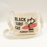 【鎌倉・日本製】<br> 国産帆布サコッシュ<br>BLACK CAT SURF<br> 