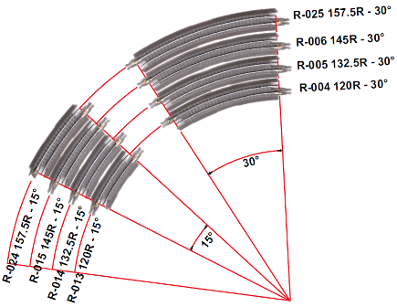Tゲージ用カーブ線路 曲線レール 157 5r 15 4本セット
