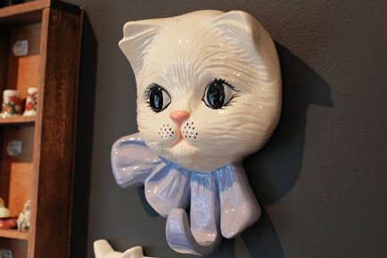 陶器製 壁掛けフック white cat（アメリカ）