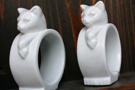 陶器製 猫のナプキンリングセット アメリカ デッドストック