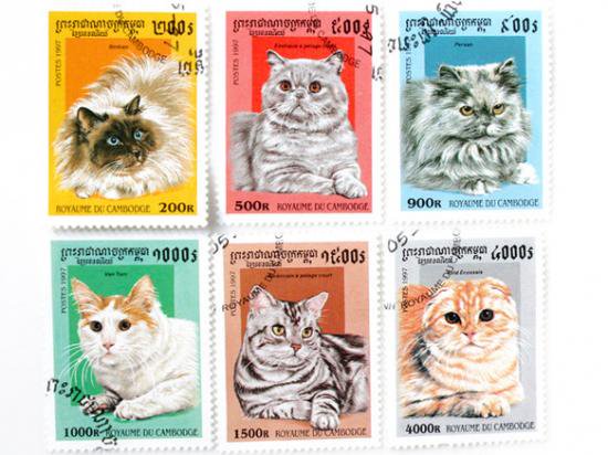猫切手6種セット（古切手）｜カンボジア王国 1997年 - 欧米ブロカント 