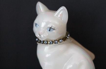 FENTON 花柄 CAT 眠り猫 フェントン ブルーオパールガラス 置物