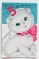 ピンクリボンの白ネコ｜ヴィンテージグリーティングカード