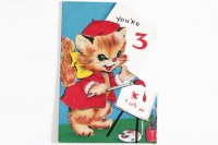ヴィンテージカード｜赤ベレー帽を被ったネコのアーティスト