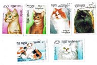 ネコ切手6種セット｜カンプチア人民共和国（外国切手・古切手）