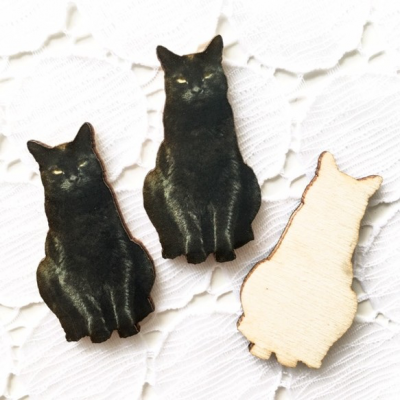 黒ネコのウッドパーツ・デコパーツ・木製カボション（イギリス） - アンティーク・ブロカント・ヴィンテージ猫雑貨、猫用品、ネコと暮らすインテリアの店  La Maison du Chat Noir｜ラ・メゾン・デュ・シャノワール
