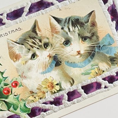 猫のアンティークポストカード クリスマス- ブロカント・ヴィンテージ・レトロ・アンティーク、輸入雑貨、猫雑貨、ネコと暮らすインテリア La  Maison du Chat Noir｜ラ・メゾン・デュ・シャノワール