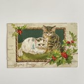 アンティークポストカード｜柊と2猫 クリスマス