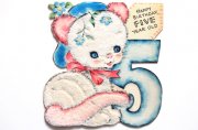 ヴィンテージカード｜ピンク耳・ピンクしっぽの白ネコ