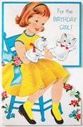 ネコのパペットと少女｜ヴィンテージグリーティングカード