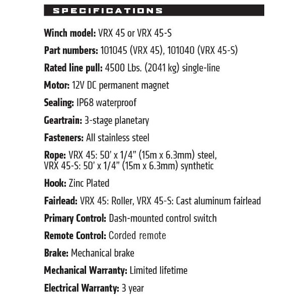 WARN ウインチ VRX 45-S [12V] Powertsport Winch 4WDSUV PROSHOP「シューエイ SHUEI」