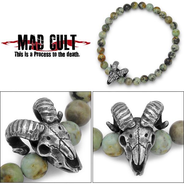 Mad Cult / マッドカルト　Sheep Skull Stone Bracelet / シープスカルストーンブレスレット　アフリカンターコイズ　 SB-21