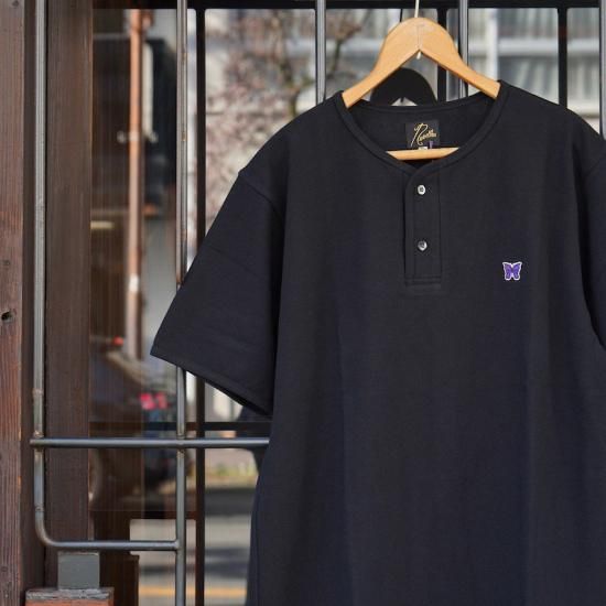 NEEDLES( ニードルズ）|Henry Neck Tee - Cotton Pique-Black