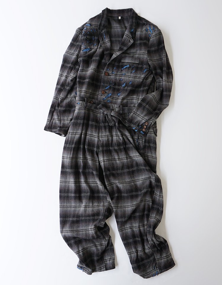 KHOKI Ripped silk flannel jumpsuits - パンツ