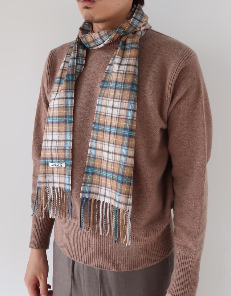 AURALEE CASHMERE CHECK NARROW STOLEカシミヤ - マフラー