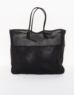 WASHED LEATHER MESH TOTE [L] / Black