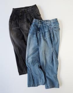 Pleat-design denim pants