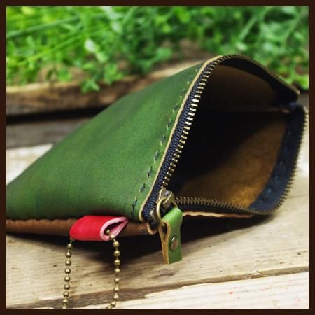 レザーポーチ（本革）ヴィンテージウッド調 『Woodie Leather