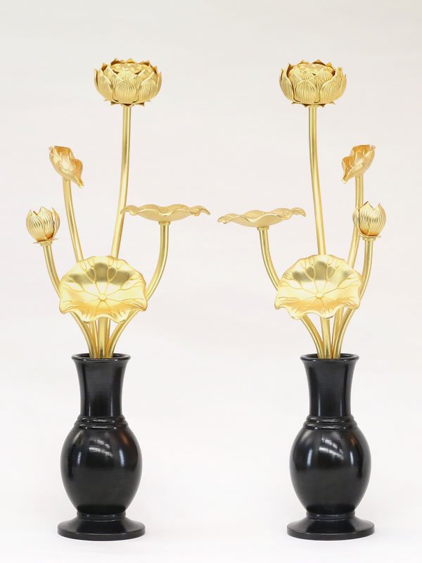 銅製常花 花立（古手色）セット | 仏具 | ミニサイズの花立と豆常花の
