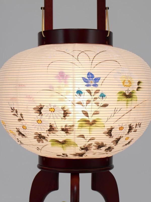美吉野　伝統工芸　大内行灯　絹　二重絵　秋の花と五重塔 05_美吉野10号絹二重絵入【広告掲載品】 - 仏壇・仏具の三善堂
