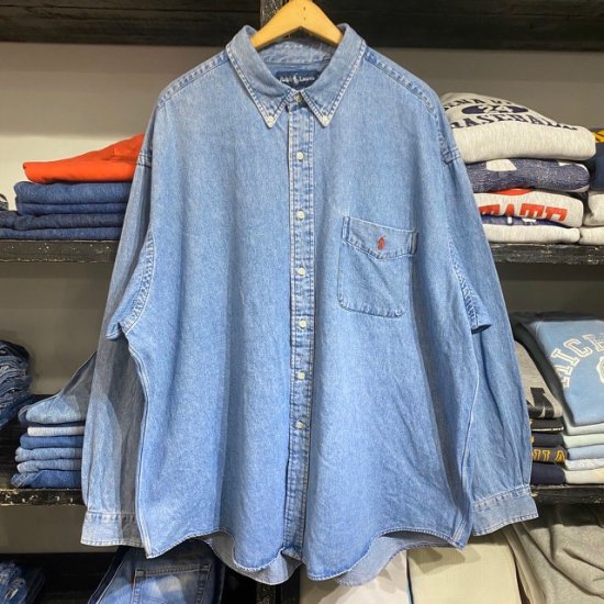 00's- Ralph Lauren denim button down Big Shirt - VINTAGE CLOTHES