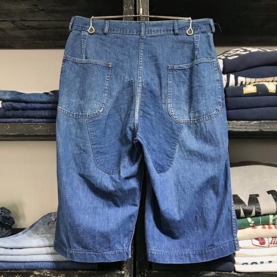 40's US Navy? denim trousers cut off shorts with metal