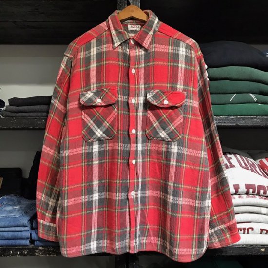 50-60's King Kole cotton woven plaid flannel shirt with gussets