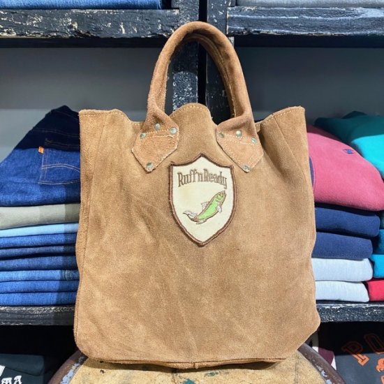 70-80's unknown brand suede tote bag with patch - VINTAGE CLOTHES