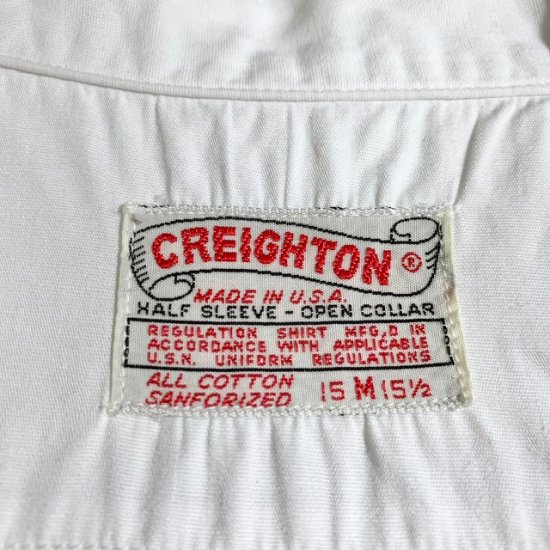 50's Creighton US Navy cotton s/s shirt with embroidery - VINTAGE