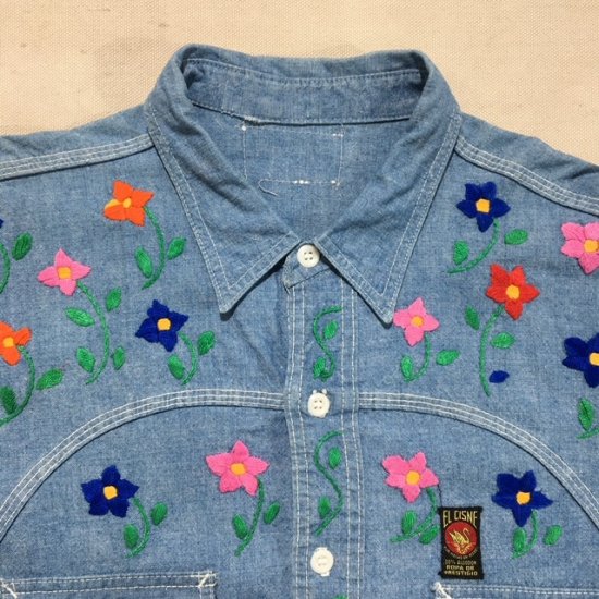 60-70's El Cisne chambray shirt with embroidery - VINTAGE CLOTHES ...