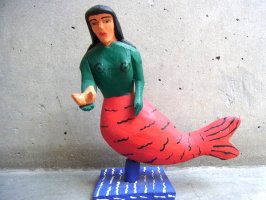 ウッドカービング 木彫り サンチアゴファミリー [花を持つ人魚] ビンテージ