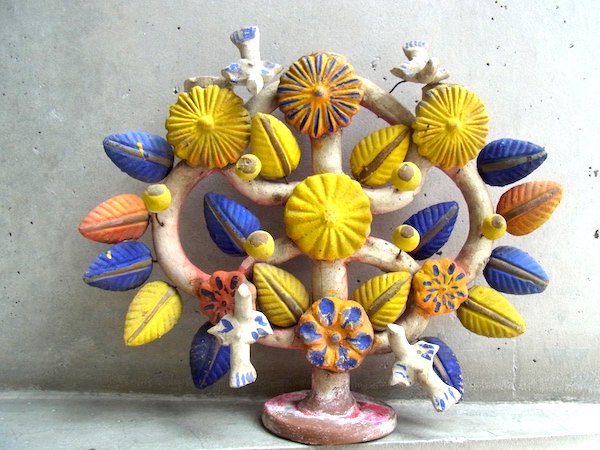 ヴィンテージ メキシコ 生命の樹 ツリーオブライフ 燭台 フォークアート-