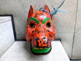 グアテマラ ウッドマスク 木製の仮面  [朱い狼] 
																													