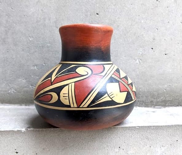 古陶器　メキシコ　2個 メキシコ ガイコツ陶器 メキシカンスカル フラワーS（ライト