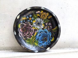 ミチョアカン ウッドプレート 漆器  [三色の花]ビンテージ
																													