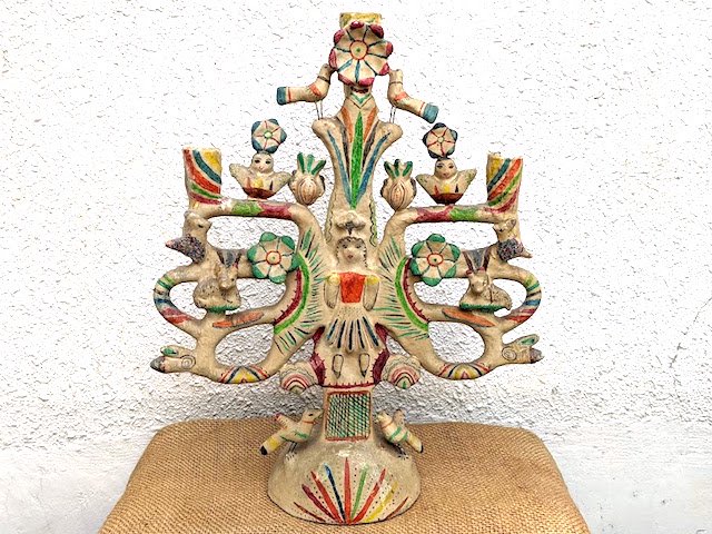ツリーオブライフ 生命の樹 陶芸品 キャンドルホルダー- メキシコ 民芸