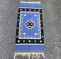 メキシカンラグ オロンゴ ポンチョ [ブルー＆ブラック 150cm] ビンテージ
																													