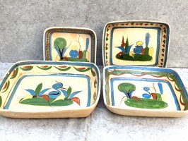 トラケパケ 陶器 角皿セット [スクエアプレート 湖の風景] ビンテージ
																													