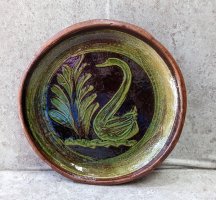 ミチョアカン パタンバン 陶器 緑釉 円皿  [水鳥 25cm その9] 