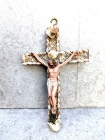 クロス 十字架  キリスト［ウッド＆シェル 22cm］ビンテージ
																													
