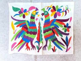 オトミ刺繍 ファブリック [ 二羽の鳥 ]  生地
																													