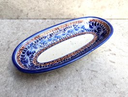 トナラ 陶芸品 陶器 楕円皿 オーバルプレート  [D'CASA ブルー&オレンジリーフ Sサイズ 24cm]  