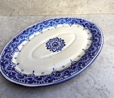 トナラ 陶芸品 陶器 楕円 大皿 オーバルプレート  [D'CASA ブルーリーフ33cm]  
																													