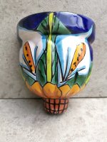 プエブラ タラベラ風陶器 植木鉢 [ハンギングポット カラーの花 14cm]  
																													