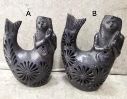古陶器　メキシコ　2個 バロネグロ オアハカ 黒陶 四つベル インテリア - メキシコ雑貨